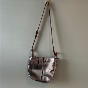 The Sak Metallic Silver and Brown Crossbody Bag